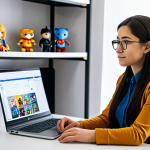 A focused collector, a man or woman, wearing professional yet comfortable modest clothing, seated at a desk in a modern, well-organized home office. Their eyes are on a laptop screen displaying an online marketplace, subtly showing collectible listings. Shelves filled with various action figures and plushies, including some "Bungeman" characters in their packaging, are visible in the soft-focused background. The atmosphere is quiet and studious, emphasizing the detailed search process. Warm, inviting lighting. Fully clothed, appropriate attire, safe for work, perfect anatomy, correct proportions, natural pose, professional photography, high quality, family-friendly content.