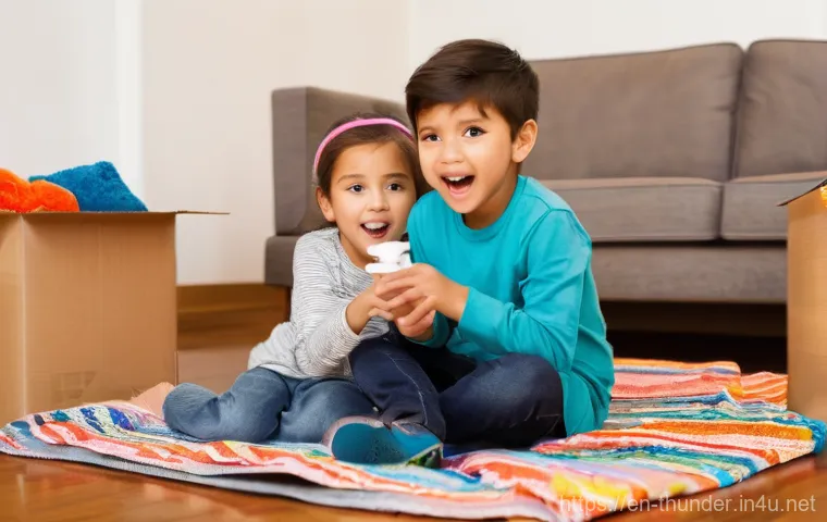 번개맨 역할극 - **"Imagination Fort Adventure"**: A vibrant, medium-shot photograph of two children, approximately 6...