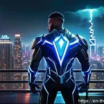 Home 16 번개맨의 리메이크 가능성 - A futuristic metropolis at night with towering neon-lit skyscrapers and holographic billboards, feat...