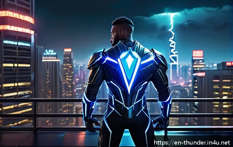 번개맨의 리메이크 가능성 - A futuristic metropolis at night with towering neon-lit skyscrapers and holographic billboards, feat...
