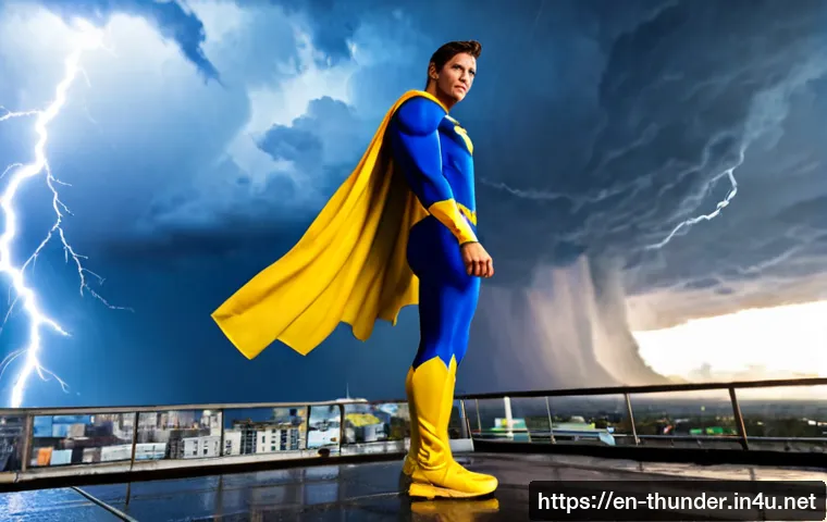 Home 17 번개맨 팬 아트 - Photorealistic original lightning-themed superhero fan art, athletic adult hero in a bright blue and...